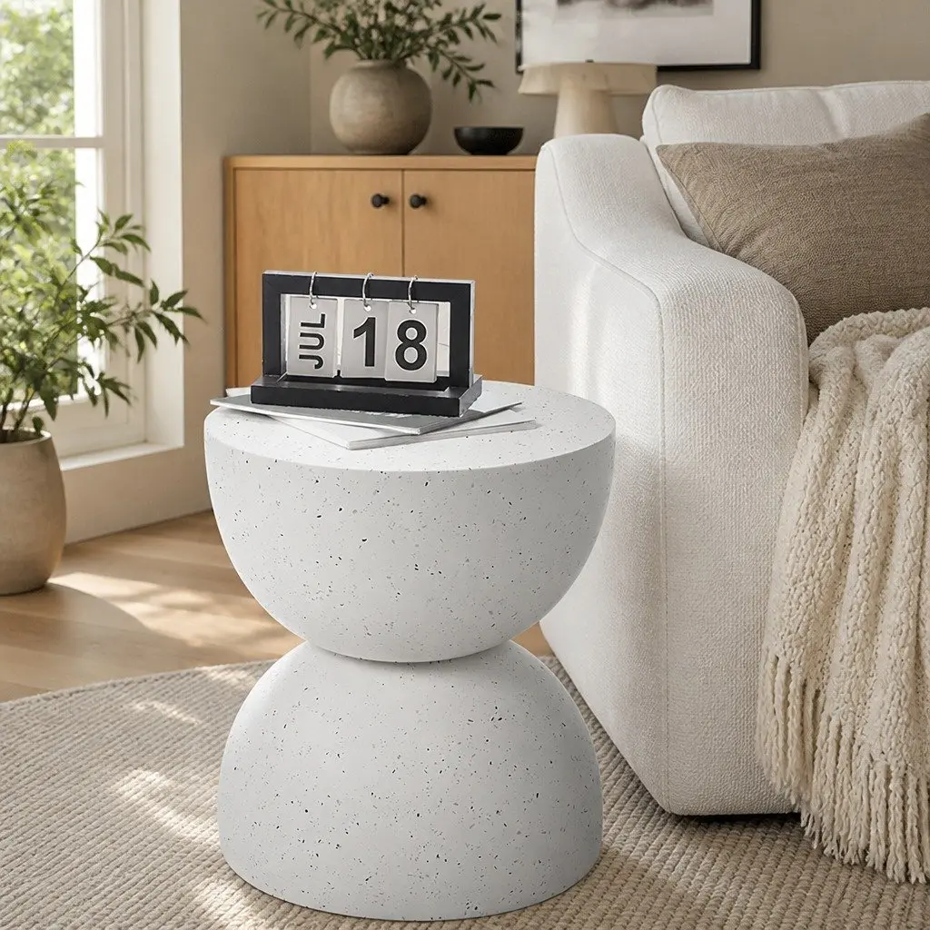 Side Table Terrazzo Magnesium Cement Round 40cm Beige Hourglass