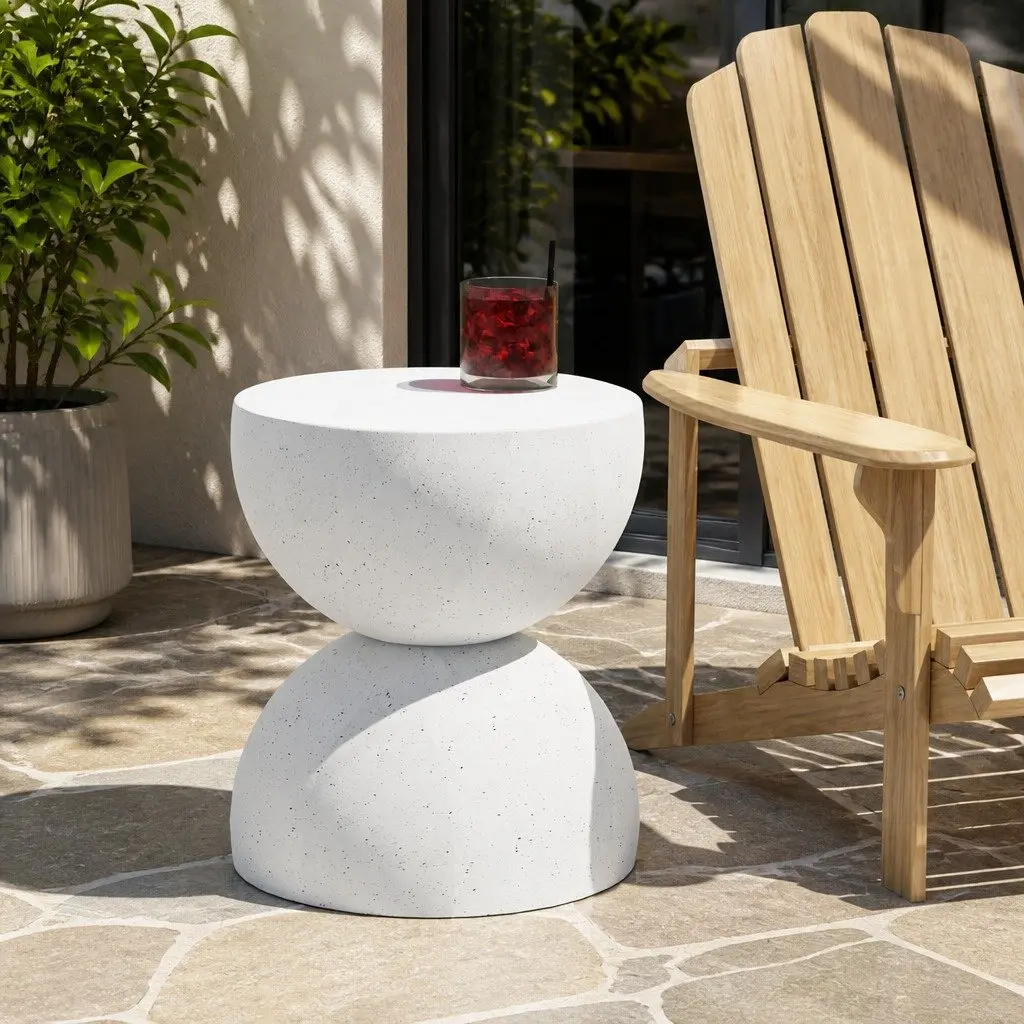 Side Table Terrazzo Magnesium Cement Round 40cm Beige Hourglass