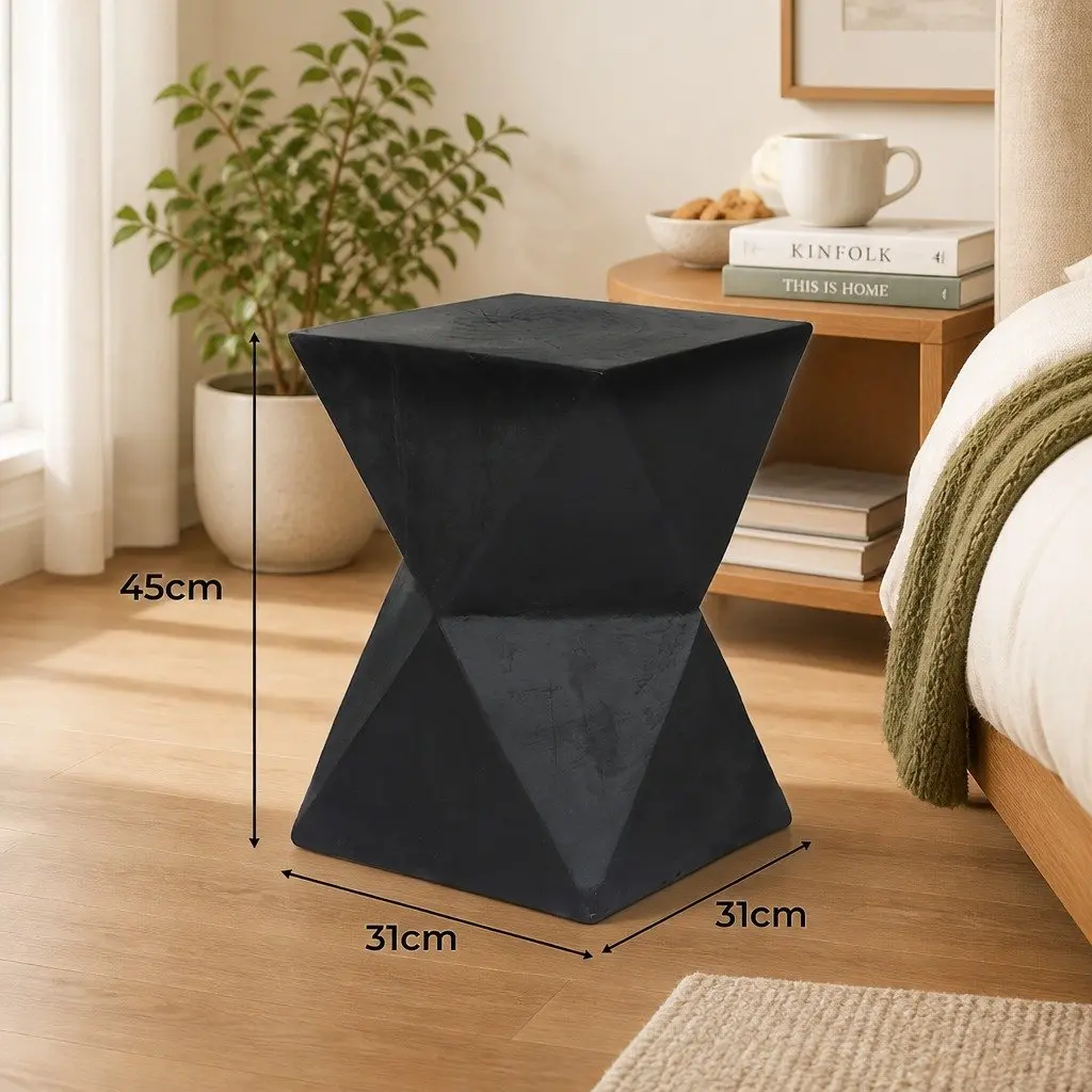 Geometric Accent Stool Terrazzo Black Magnesium Cement 31cm Wide 31cm Deep 45cm High Nightstand Side Table