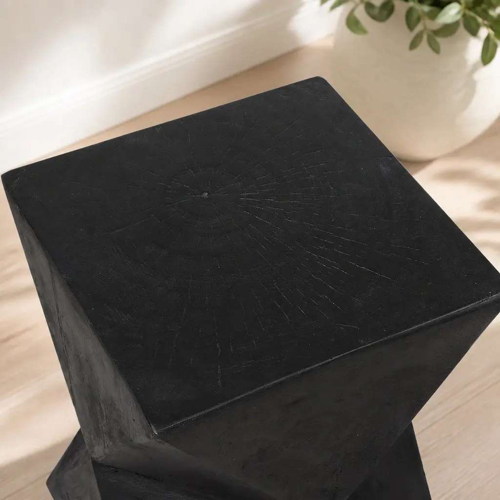 Geometric Accent Stool Terrazzo Black Magnesium Cement 31cm Wide 31cm Deep 45cm High Nightstand Side Table
