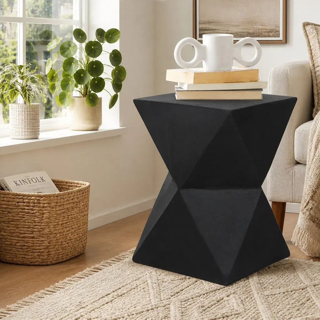 Geometric Accent Stool Terrazzo Black Magnesium Cement 31cm Wide 31cm Deep 45cm High Nightstand Side Table