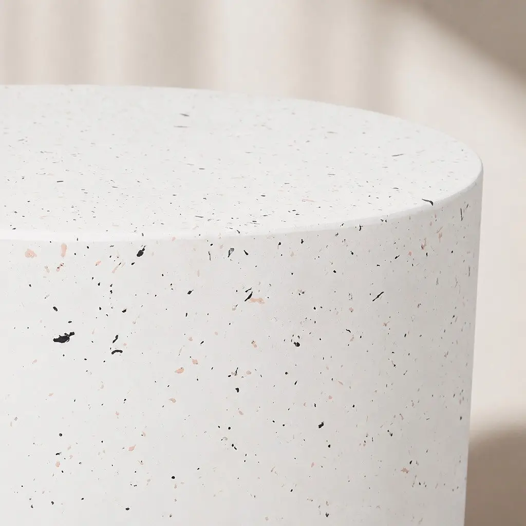 Round Terrazzo Side Table Cylinder Shape Beige 39.5cm W x 39.5cm D x 47cm H