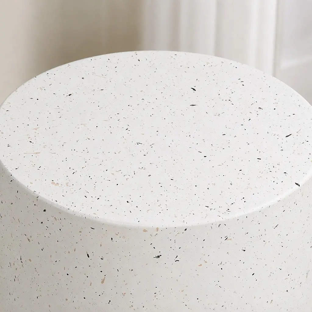 Round Terrazzo Side Table Cylinder Shape Beige 39.5cm W x 39.5cm D x 47cm H