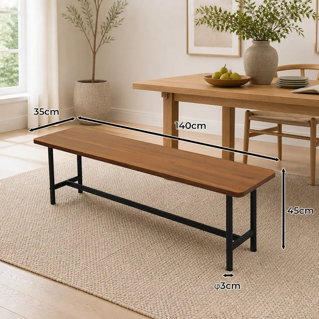 Dining Bench MDF Top Steel Frame 140cm Brown 2-3 Seater Home Furniture