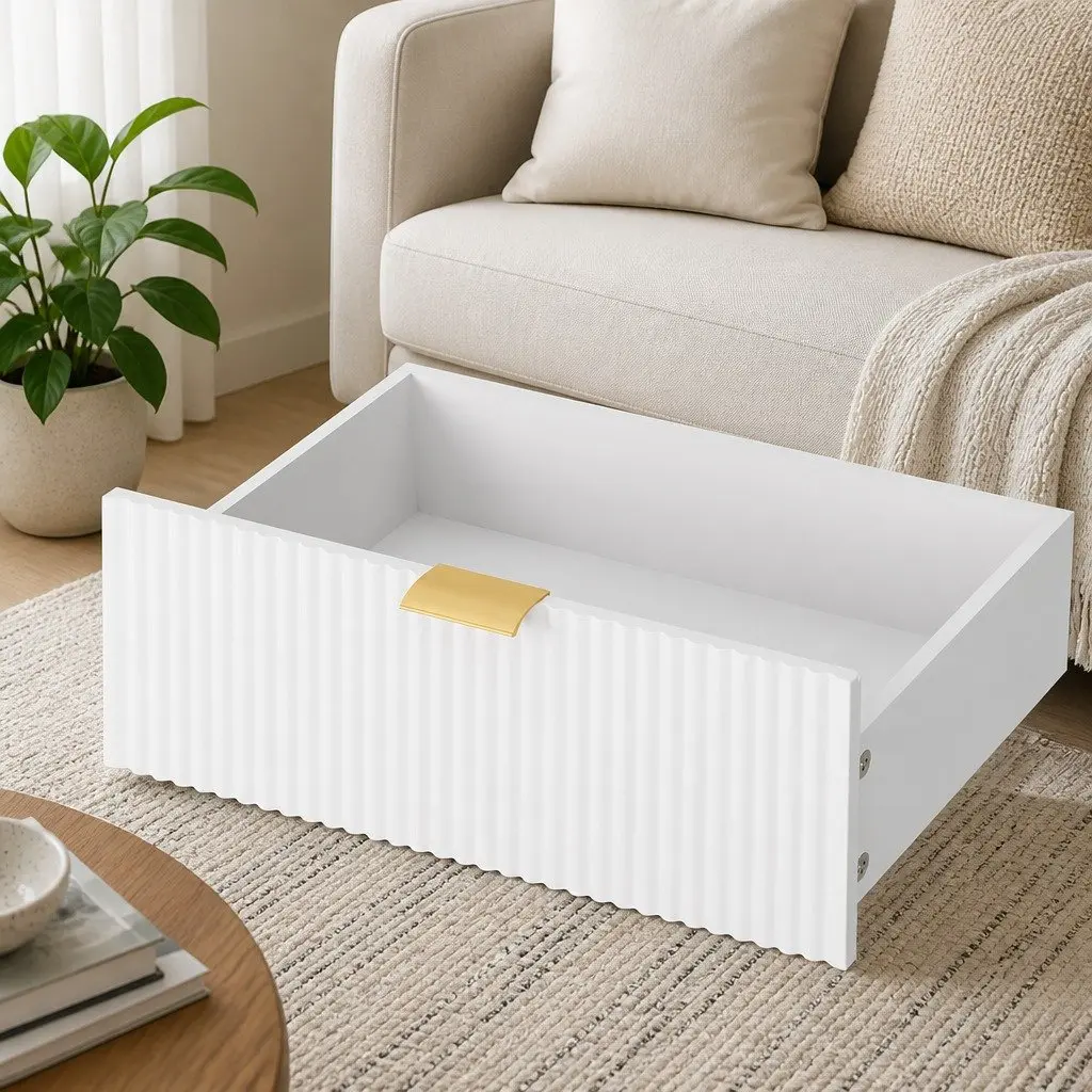 Coffee Table MDF Steel 110cm White Gold