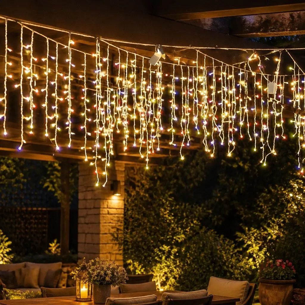 LED Curtain String Lights Waterproof PVC 300 Multi Colour Indoor Outdoor