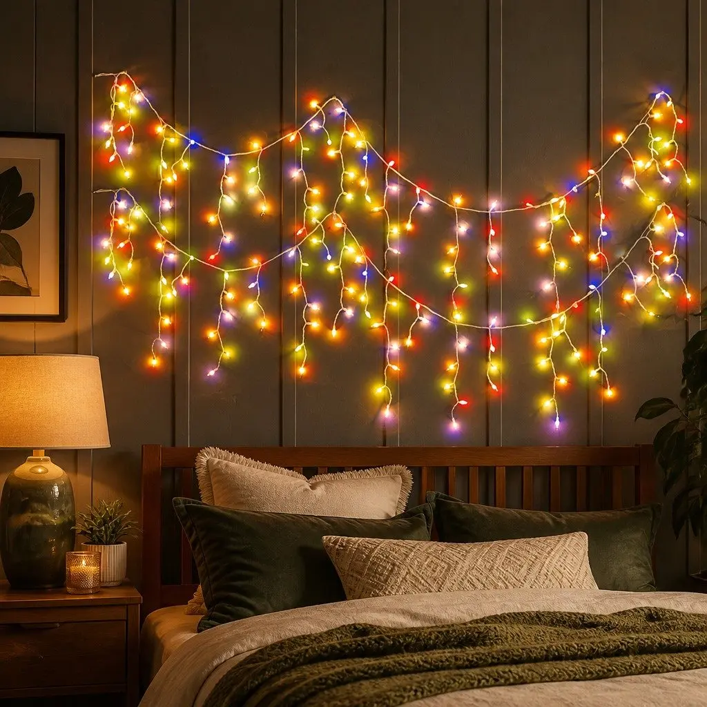 LED Curtain String Lights Waterproof PVC 300 Multi Colour Indoor Outdoor