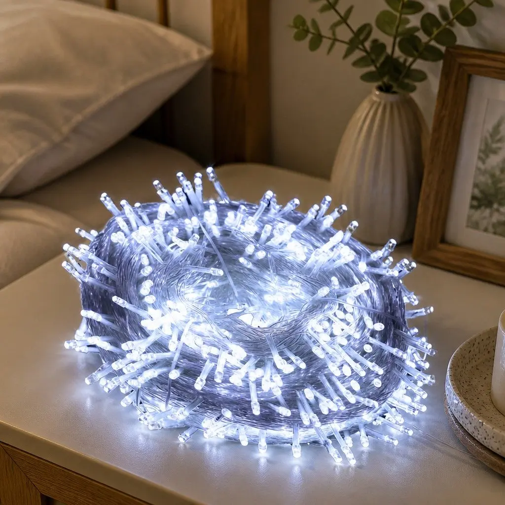 LED Curtain String Lights Cool White 500 Count Waterproof Indoor Outdoor 8 Lighting Modes