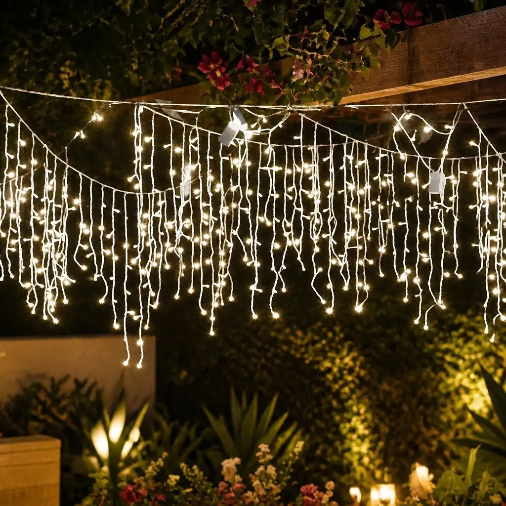 LED Curtain String Lights Cool White 500 Count Waterproof Indoor Outdoor 8 Lighting Modes