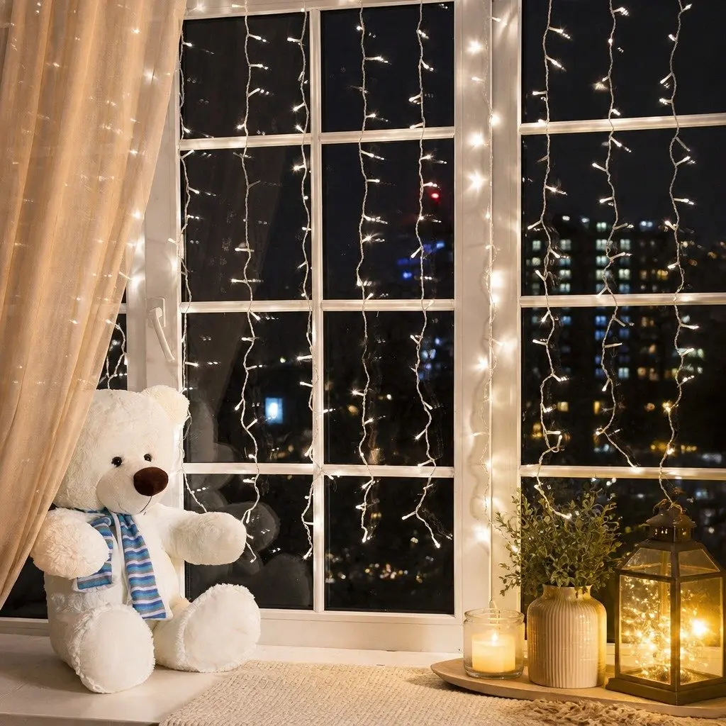 LED Curtain String Lights Cool White 500 Count Waterproof Indoor Outdoor 8 Lighting Modes