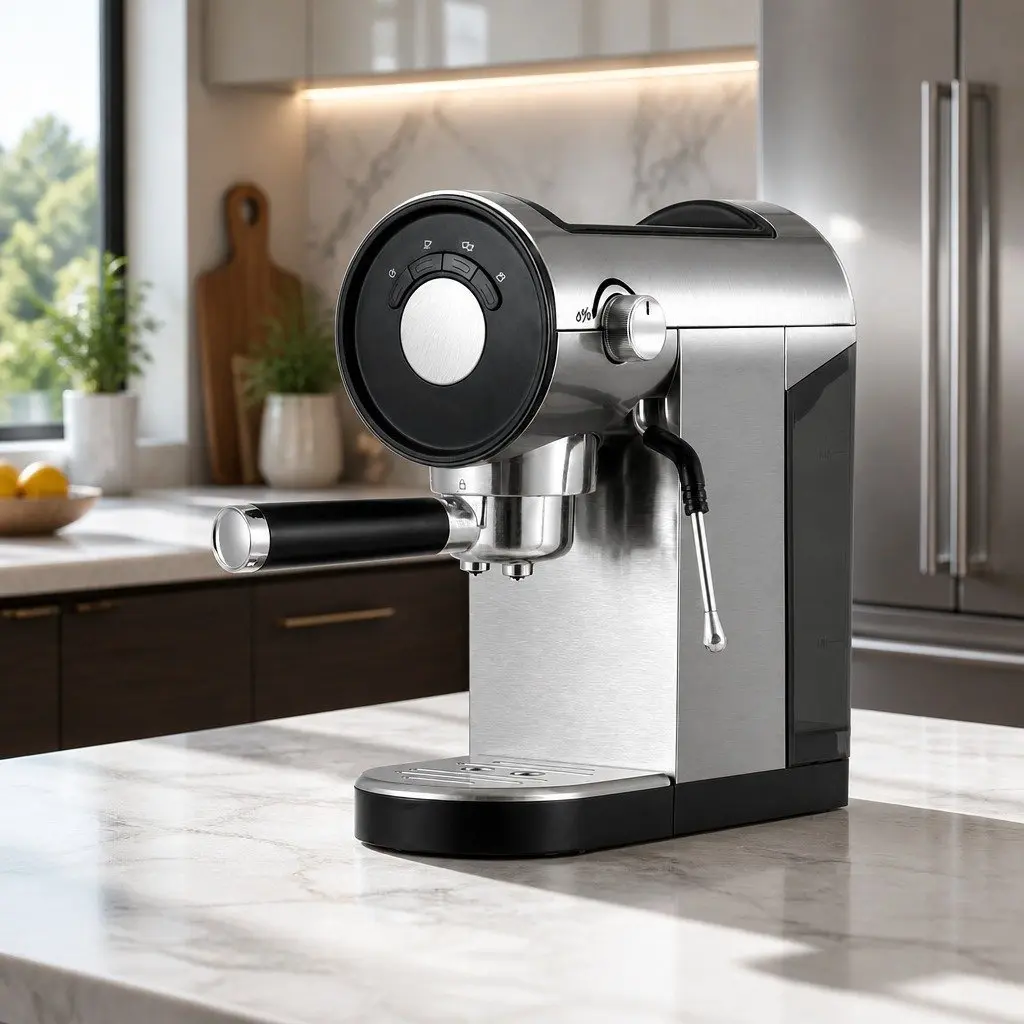Espresso Coffee Machine 20 Bar Metal Silver 14x29x30cm