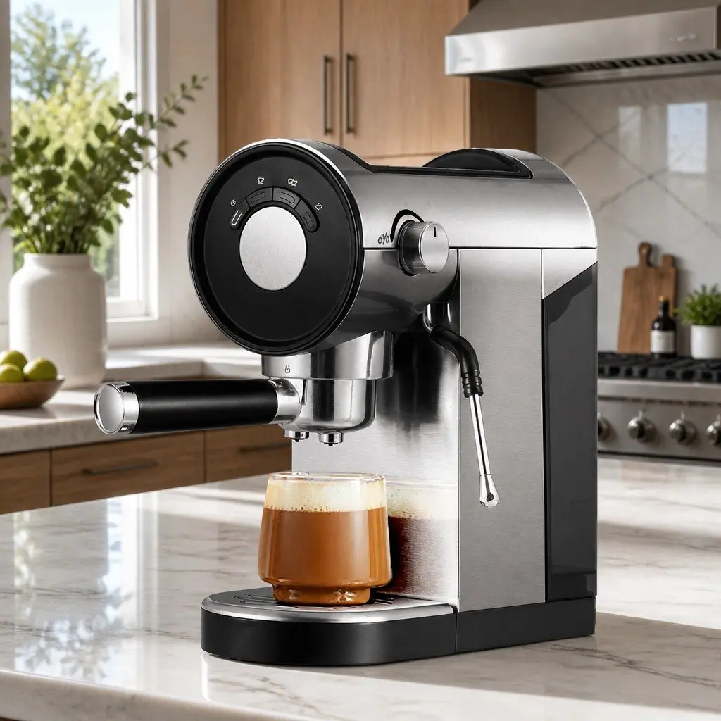Espresso Coffee Machine 20 Bar Metal Silver 14x29x30cm