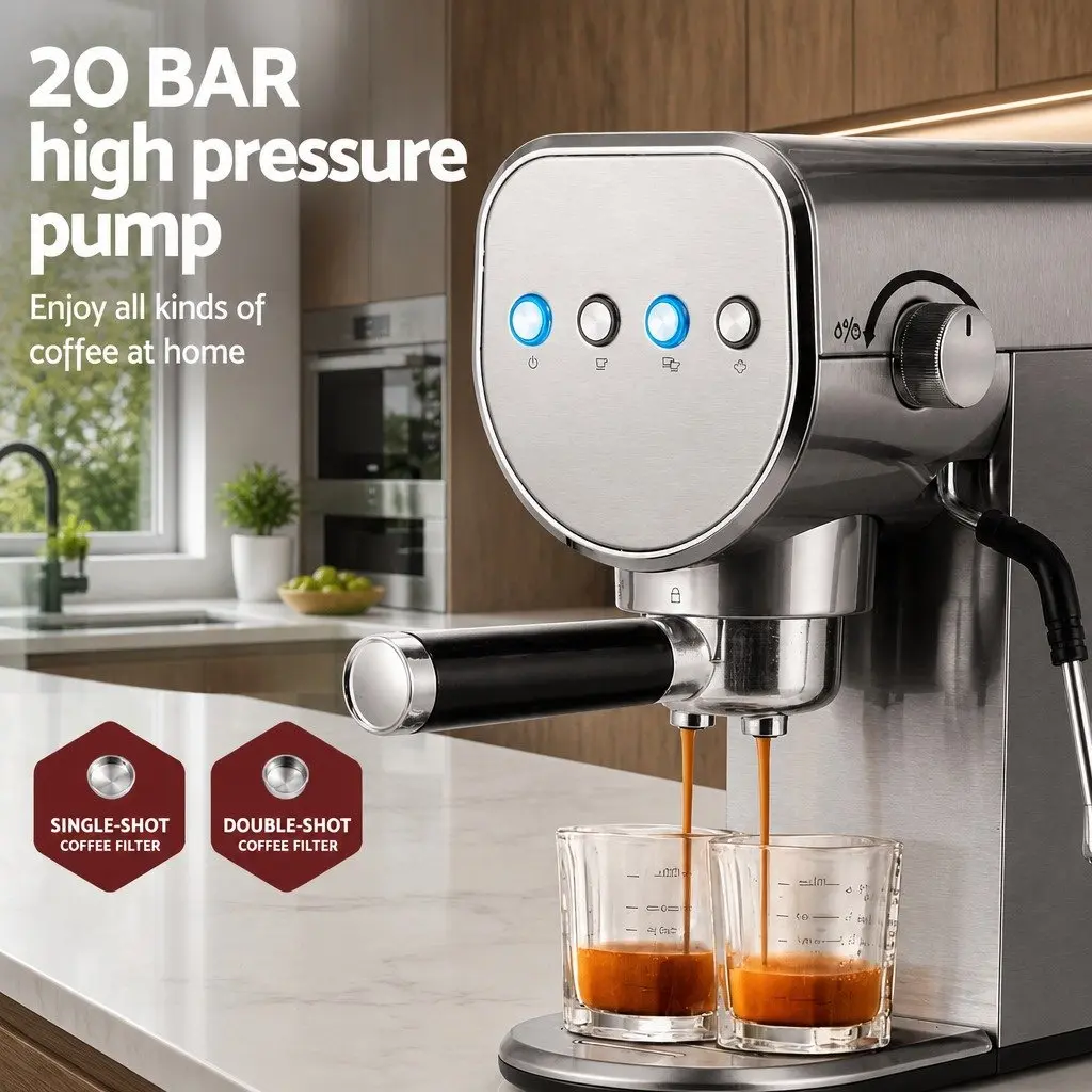 Espresso Coffee Machine 20 Bar Metal Silver
