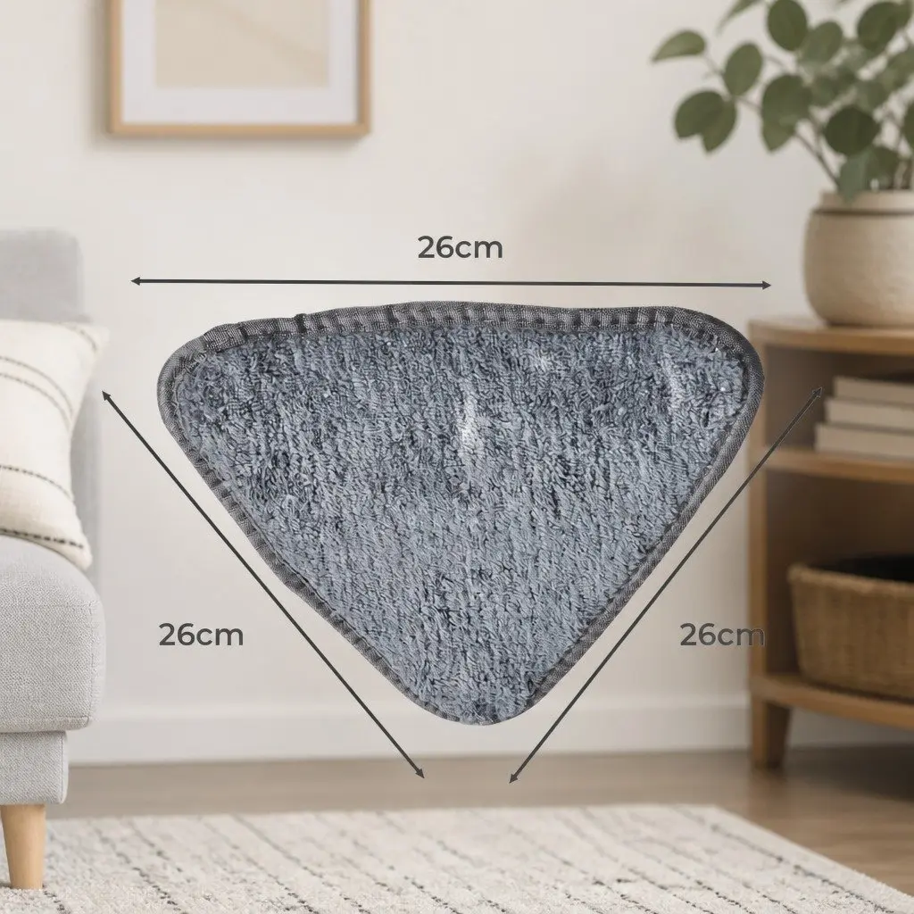 Cleaning Mop Microfibre 360° Rotatable Triangle Head 130cm x 27cm White Navy Blue with 5 Detachable Cloth Pads