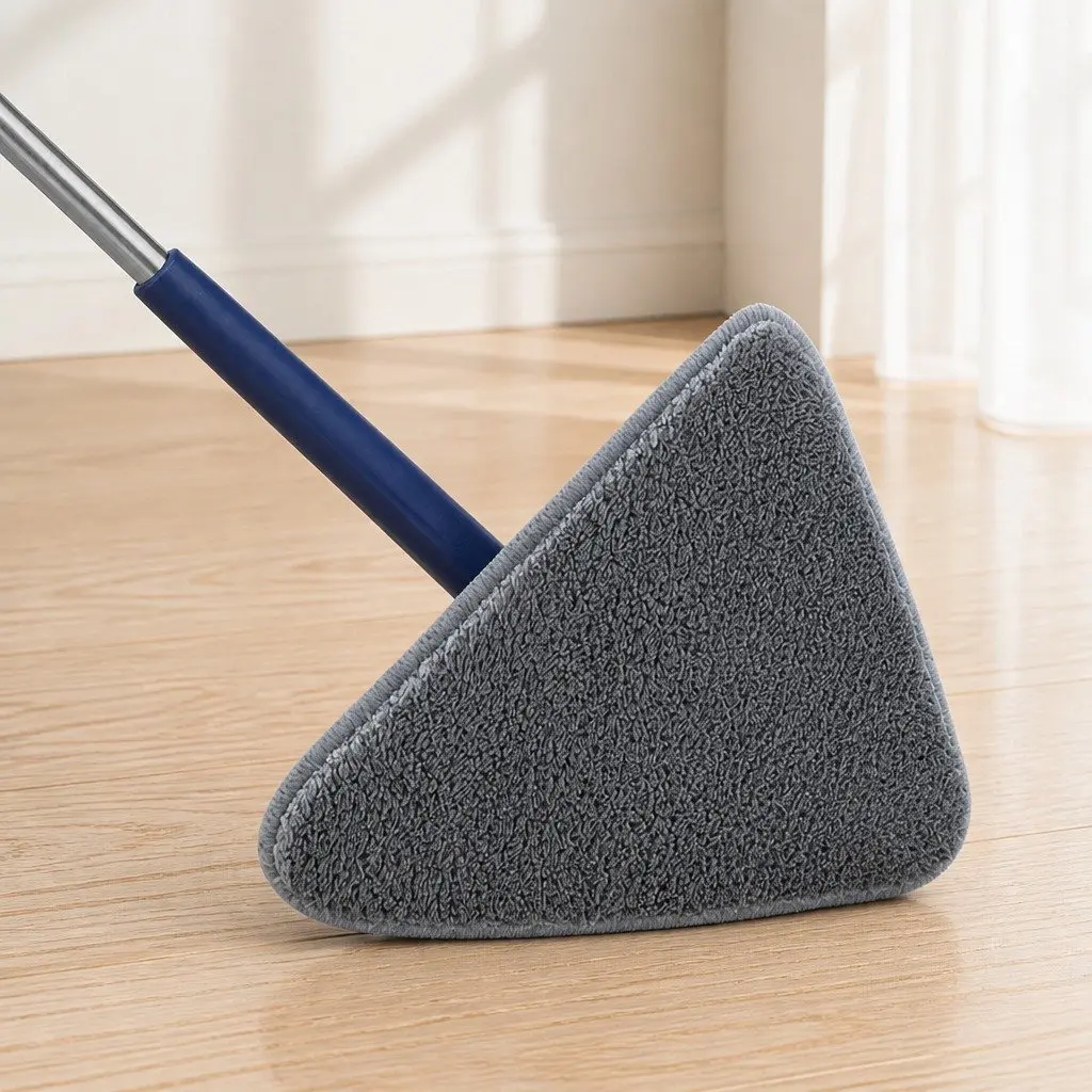 Cleaning Mop Microfibre 360° Rotatable Triangle Head 130cm x 27cm White Navy Blue with 5 Detachable Cloth Pads