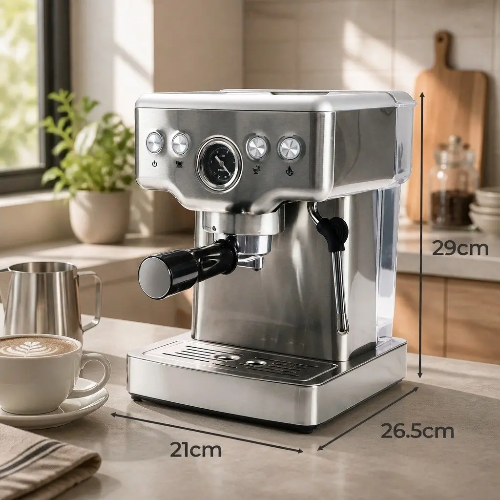 Espresso Coffee Machine Stainless Steel 20 Bar Silver with Milk Frother and Steam Wand for Home Barista