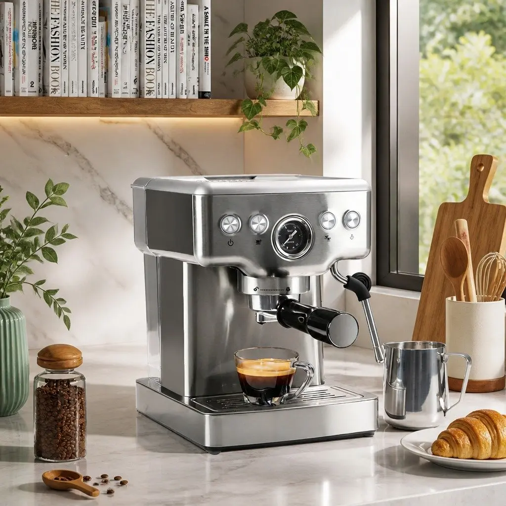 Espresso Coffee Machine Stainless Steel 20 Bar Silver with Milk Frother and Steam Wand for Home Barista