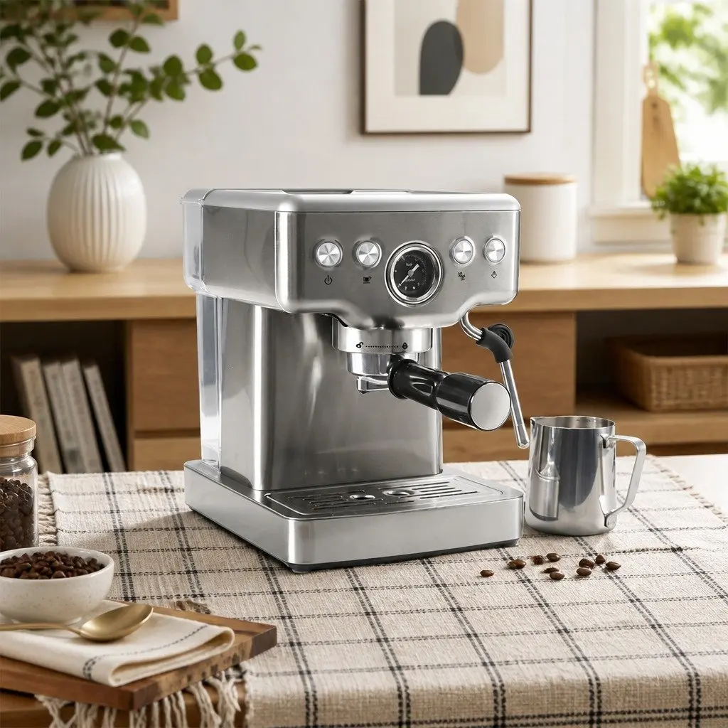Espresso Coffee Machine Stainless Steel 20 Bar Silver with Milk Frother and Steam Wand for Home Barista