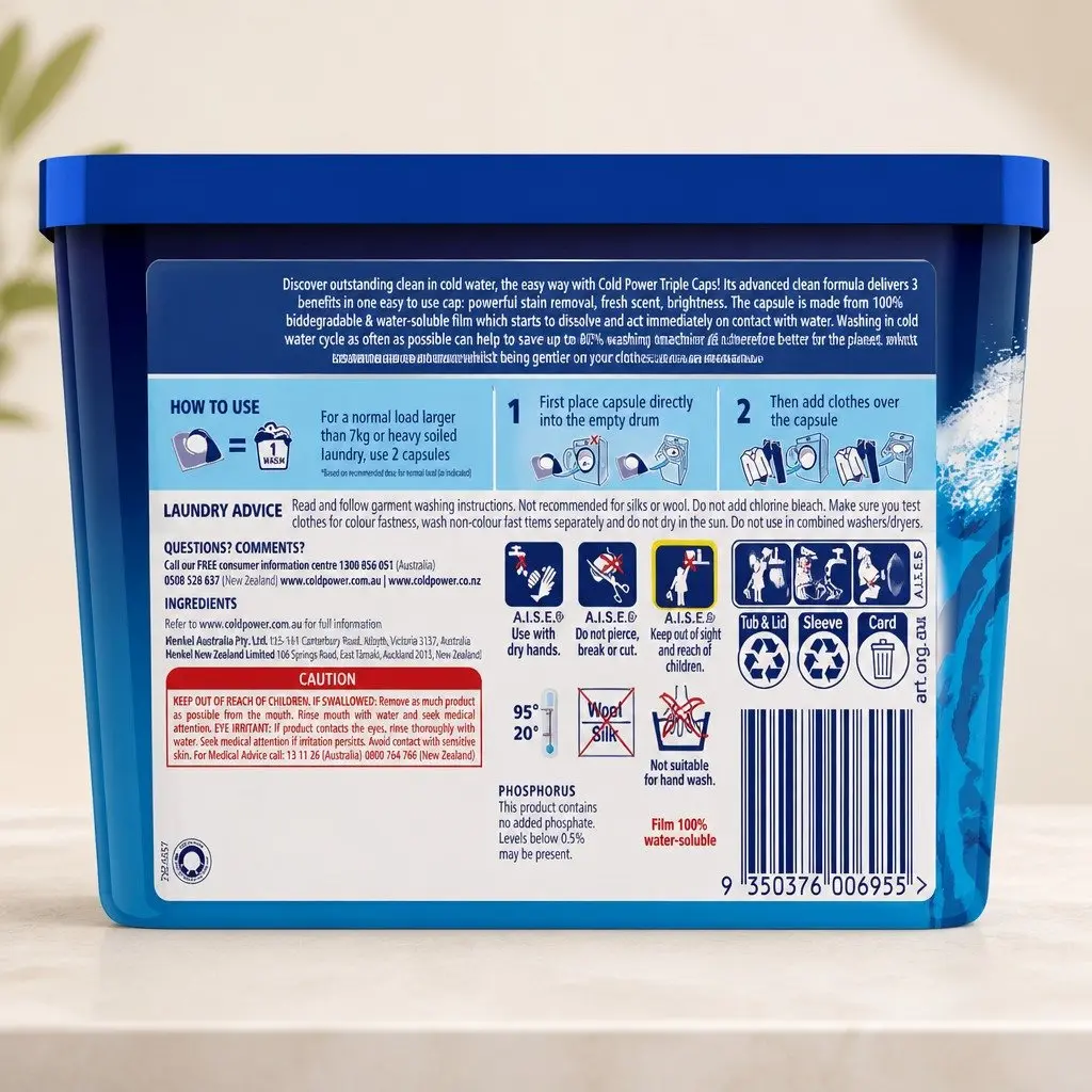 Laundry Detergent Capsules Cold Water Quick Dissolving 104 Count Odour Fighter