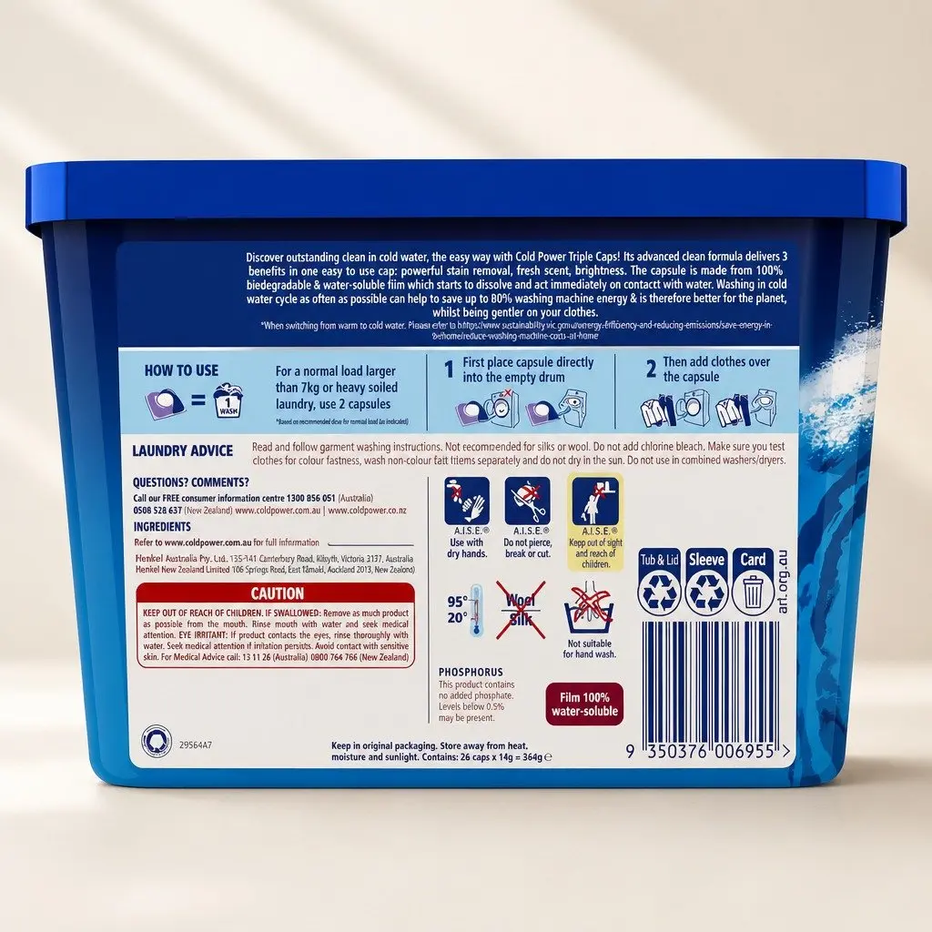 Laundry Detergent Capsules Quick Dissolve 26 Pack Odour Neutraliser