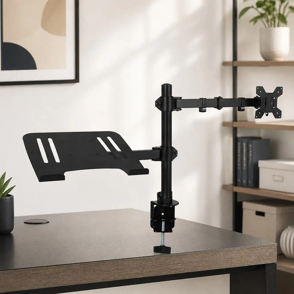 Monitor Stand Arm Desk Mount Dual Arm Adjustable Height Black