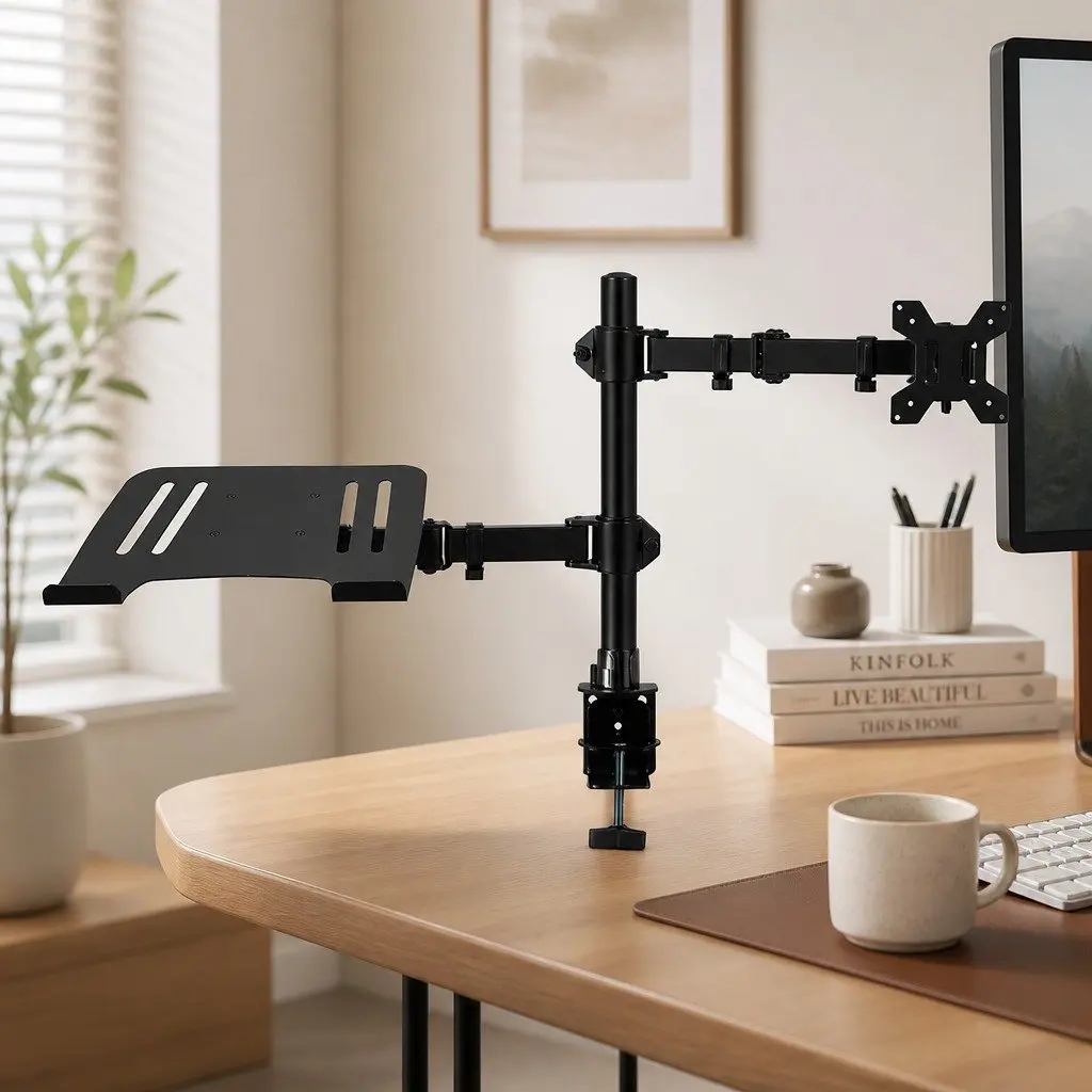 Monitor Stand Arm Desk Mount Dual Arm Adjustable Height Black