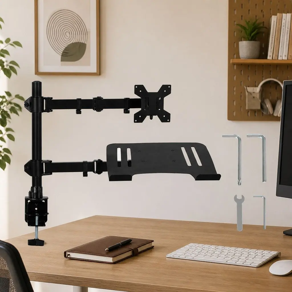 Monitor Stand Arm Desk Mount Dual Arm Adjustable Height Black