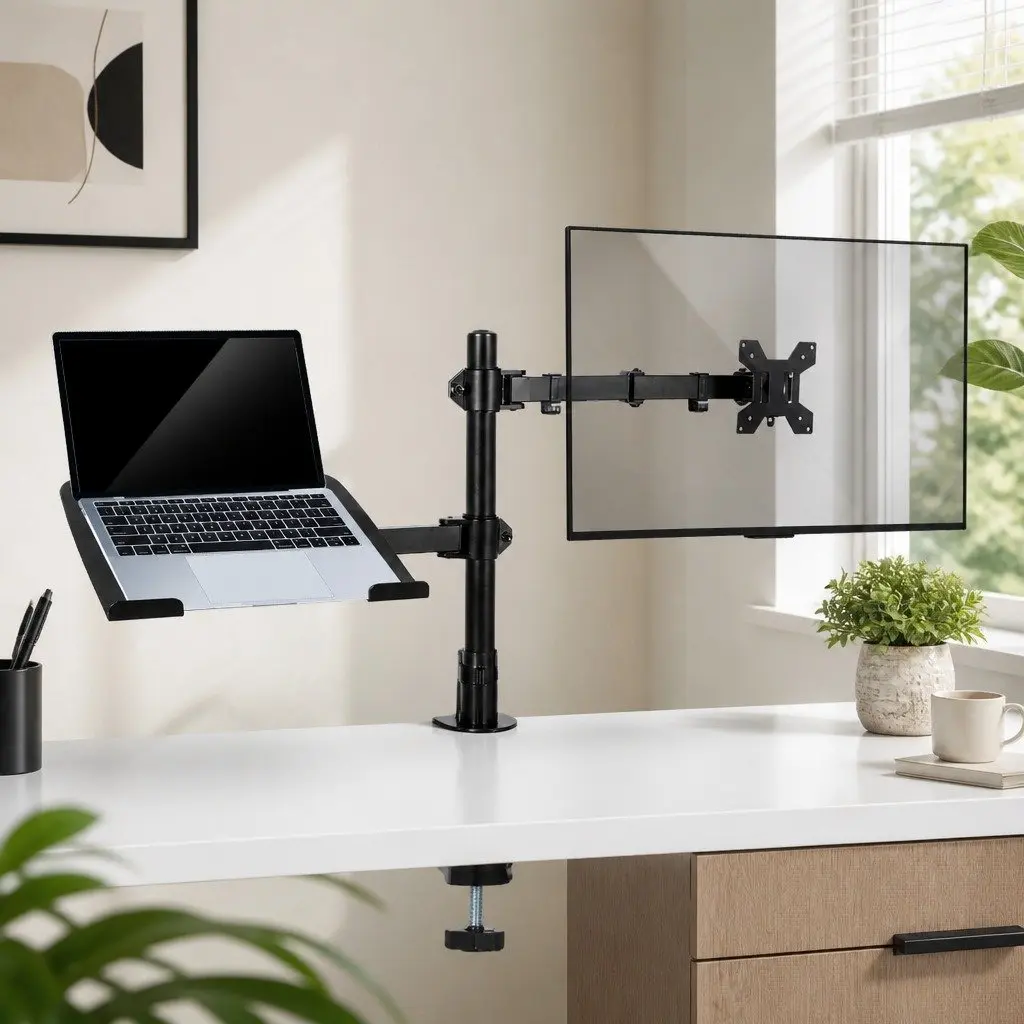 Monitor Stand Arm Desk Mount Dual Arm Adjustable Height Black