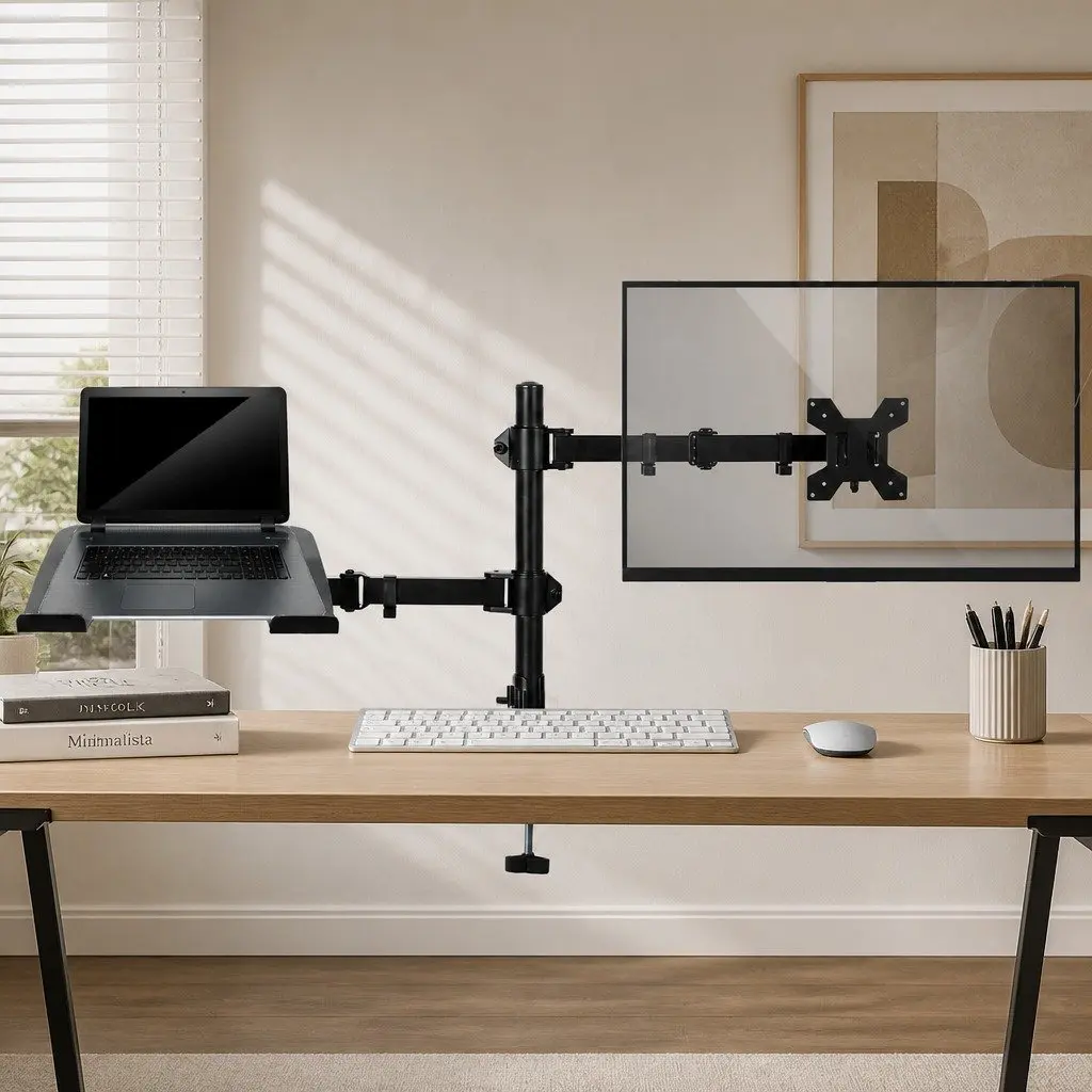 Monitor Stand Arm Desk Mount Dual Arm Adjustable Height Black