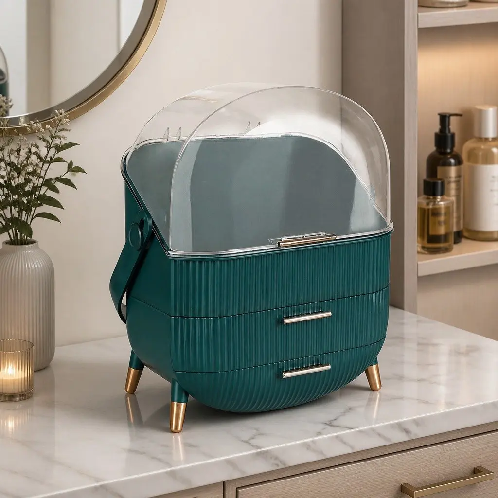 Makeup Storage Case PS and ABS 27cm x 17.8cm x 37.5cm Green