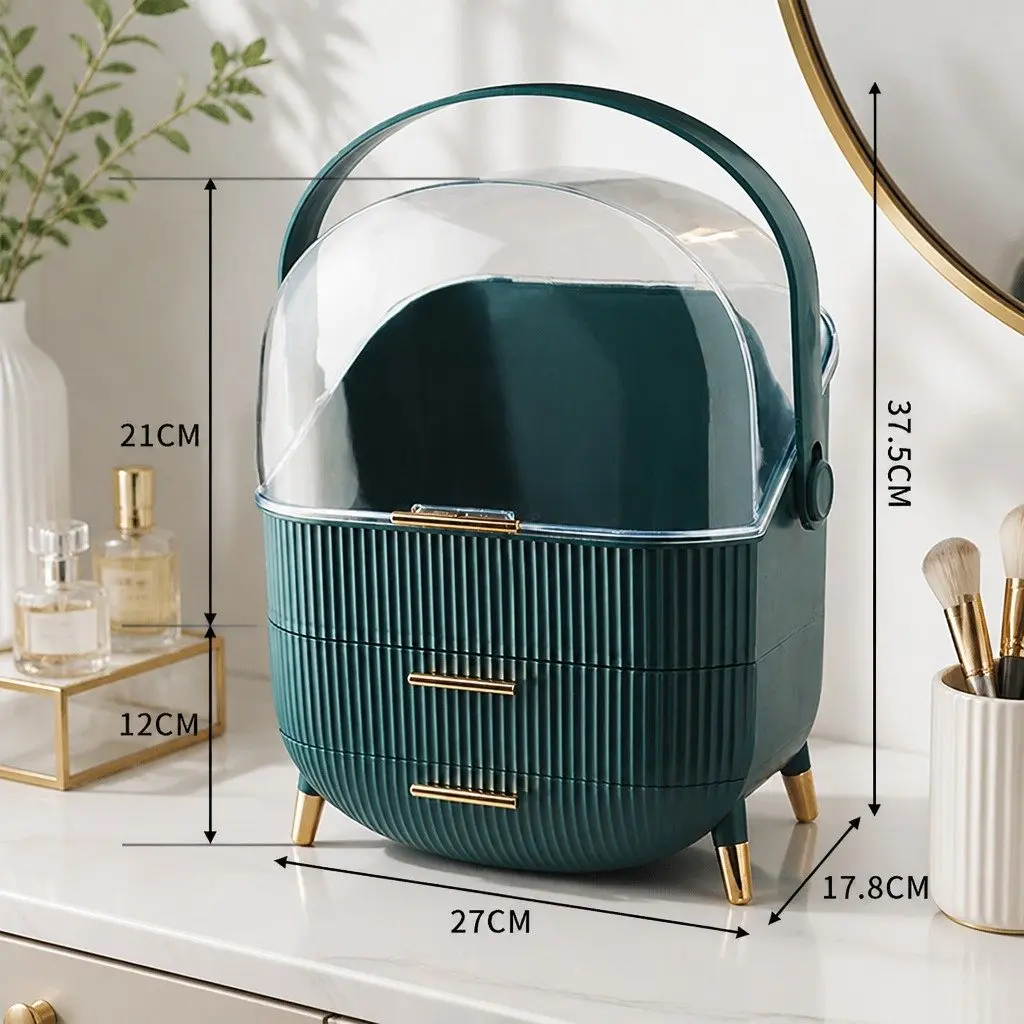 Makeup Storage Case PS and ABS 27cm x 17.8cm x 37.5cm Green