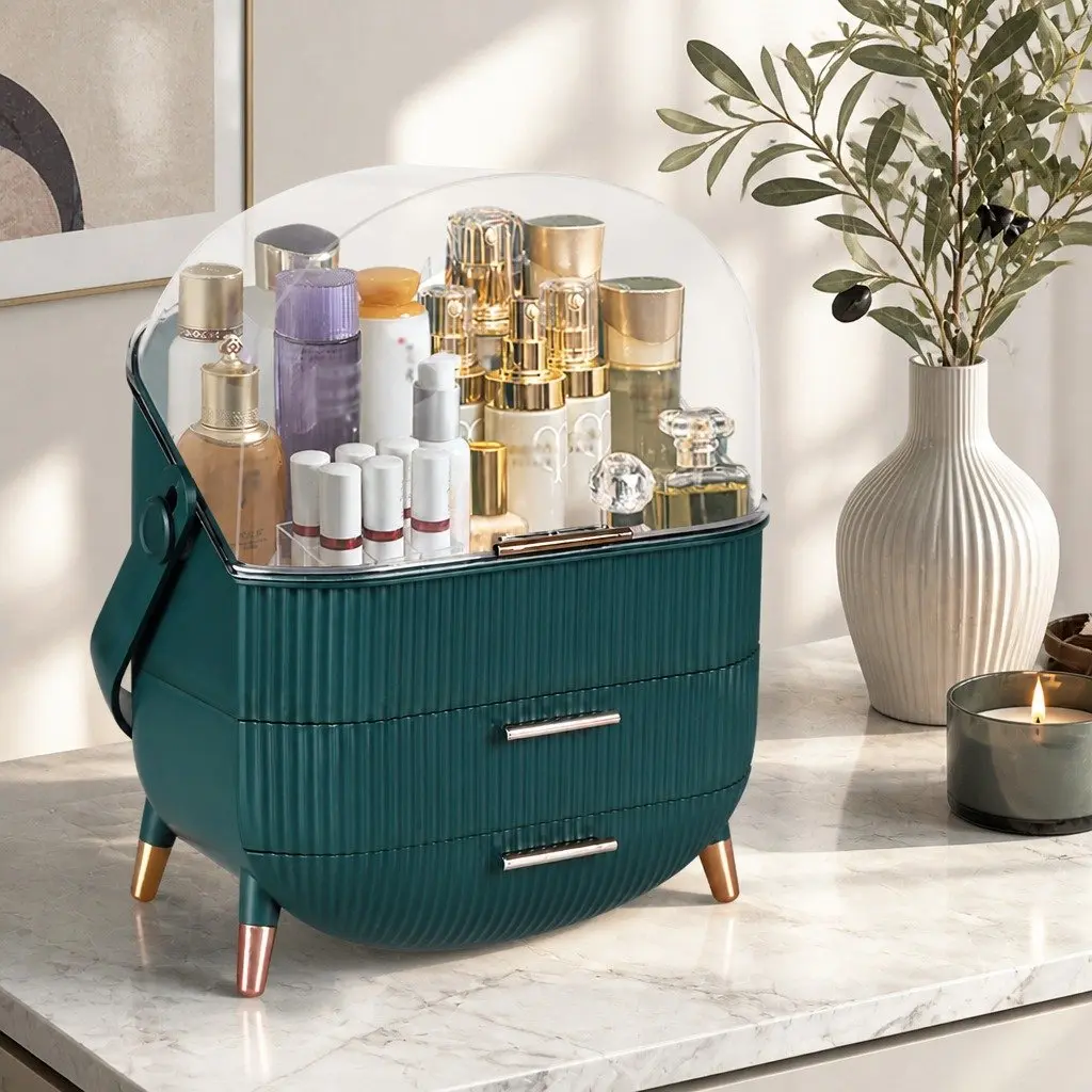 Makeup Storage Case PS and ABS 27cm x 17.8cm x 37.5cm Green