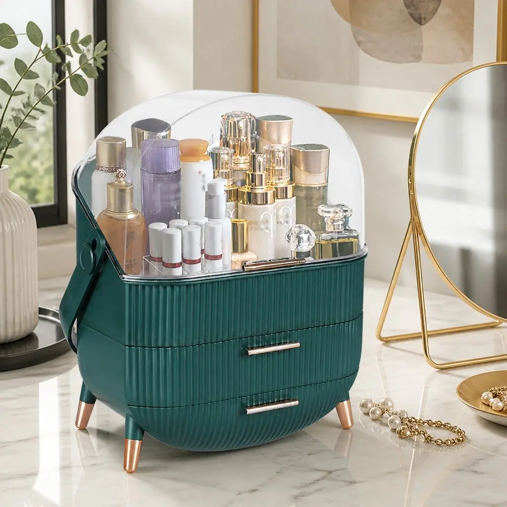 Makeup Storage Case PS and ABS 27cm x 17.8cm x 37.5cm Green