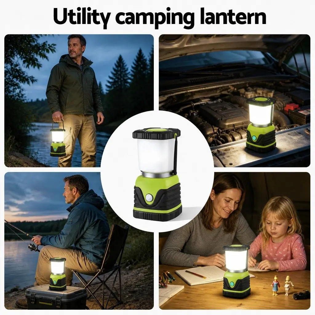 LED Camping Lantern PVC 1000LM Green 2-Pack