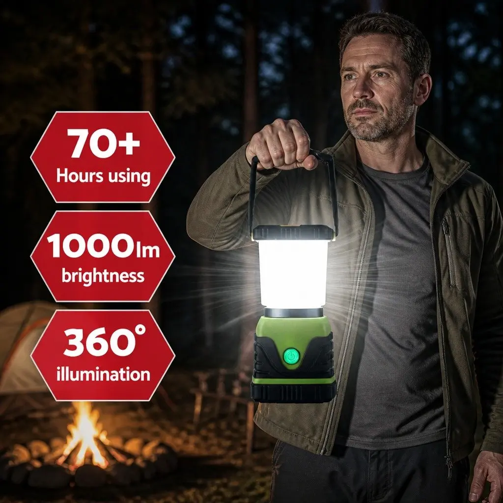 LED Camping Lantern PVC 1000LM Green 2-Pack