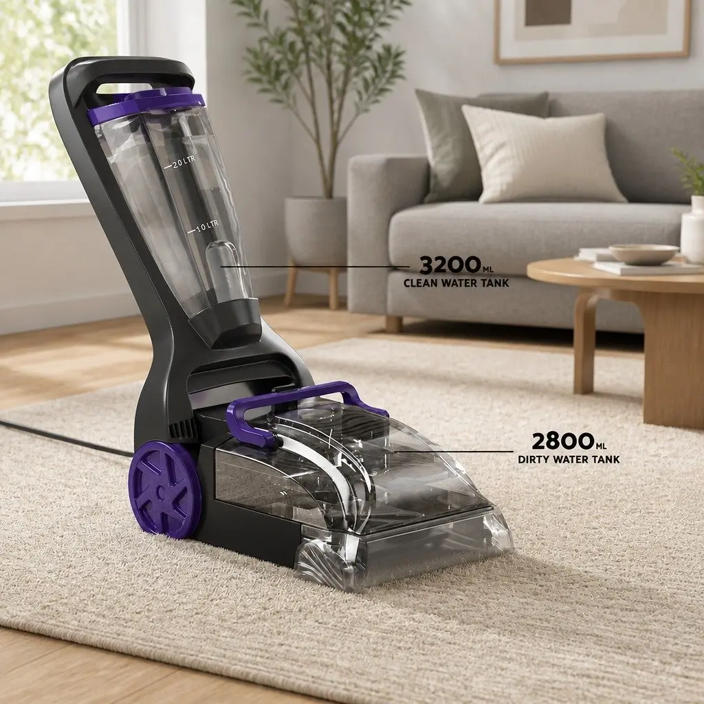 Carpet Washer Handheld Vacuum Cleaner 800W Dual-Tank System Purple Grey