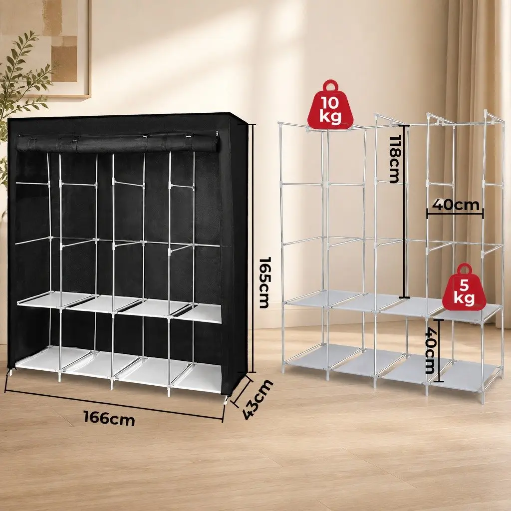 Portable Fabric Wardrobe Closet Organizer Storage 166cm Height Hanging Clothes