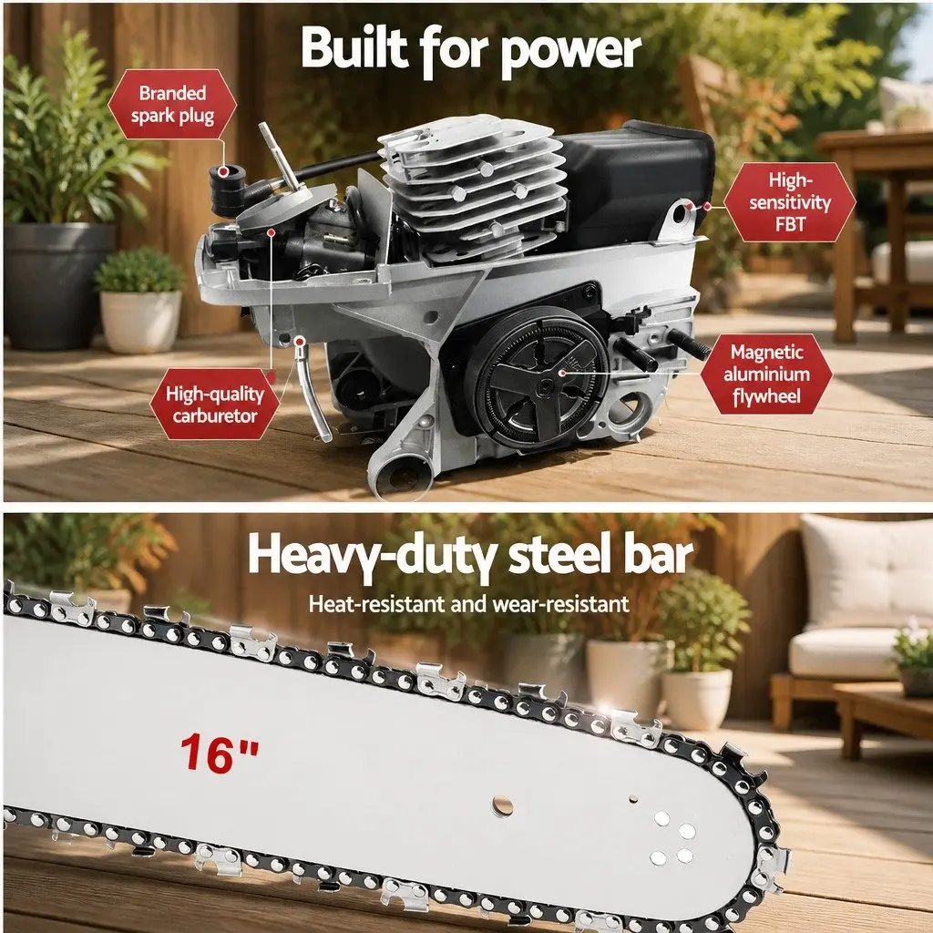 Chainsaw 45CC 16 Inch Bar 2-Stroke Petrol Red and Black