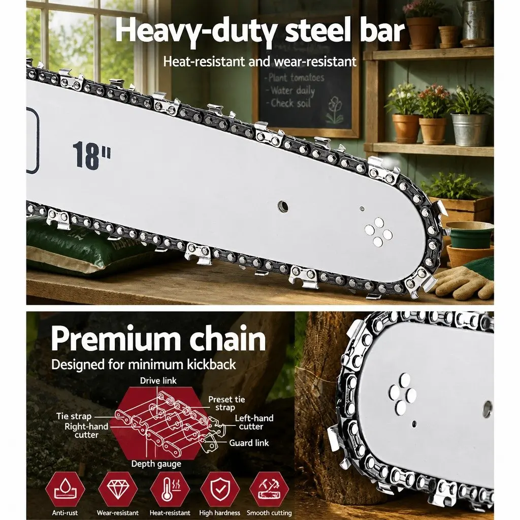 45CC Petrol Chainsaw 18 Inch Bar Red and White E-Start Commercial Grade Cutting Tool