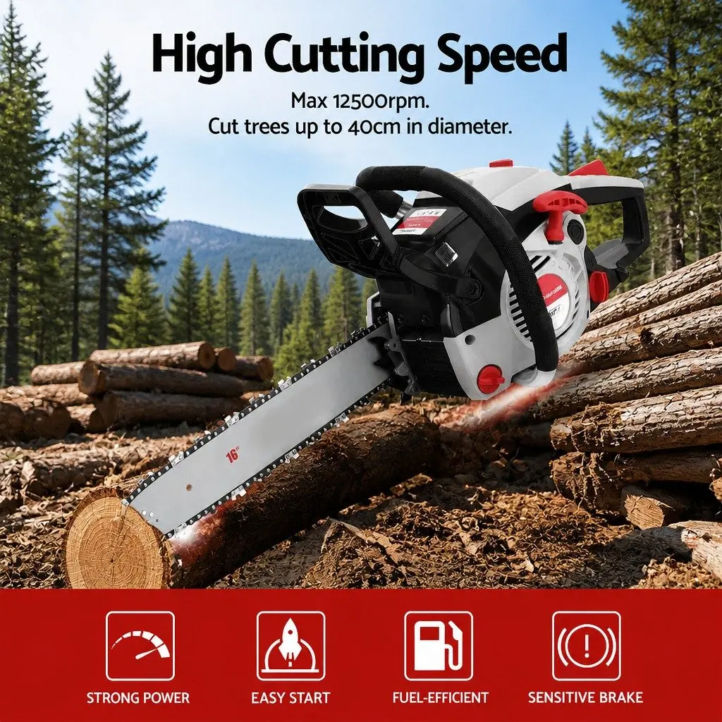 42CC Petrol Chainsaw Steel 16 Inch Red Grey