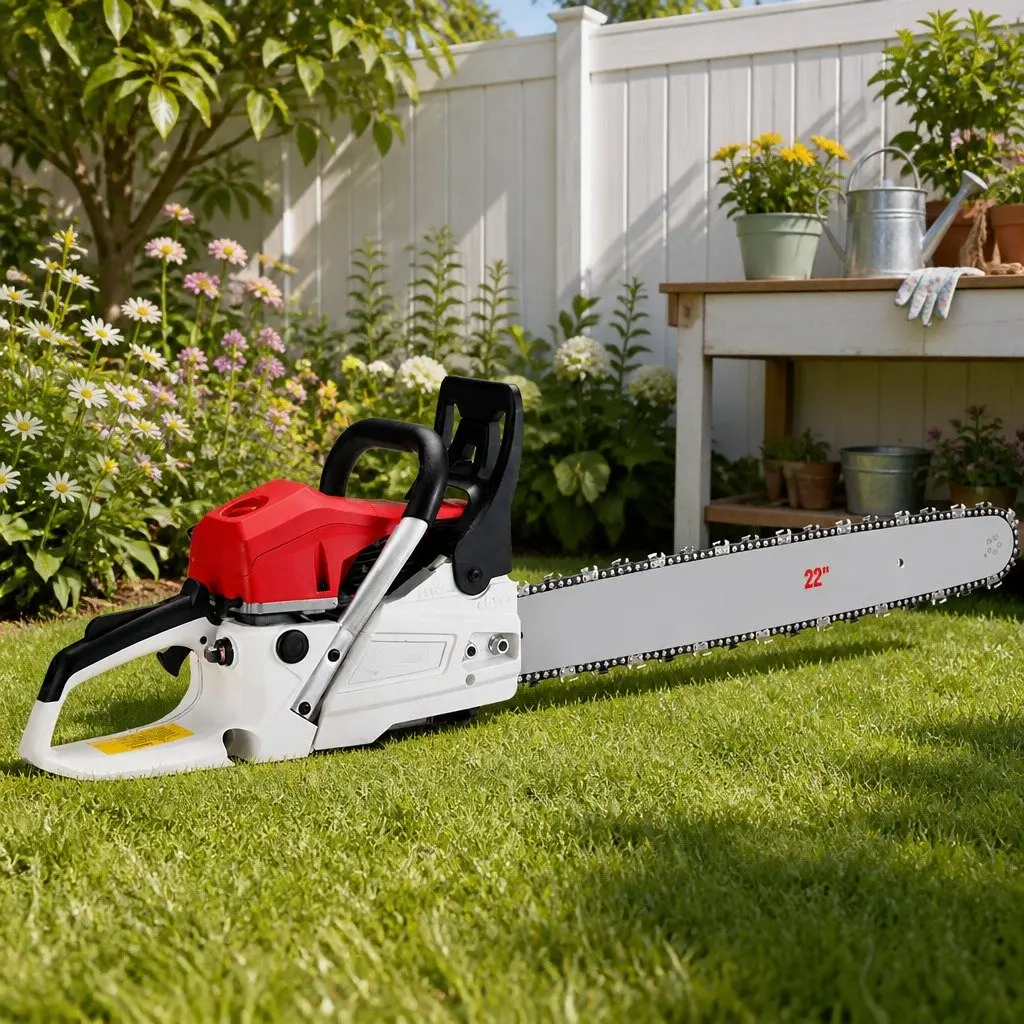 Petrol Chainsaw 62CC 22 Inch Bar Red White Commercial Grade E-Start Pruning Cutting Tool