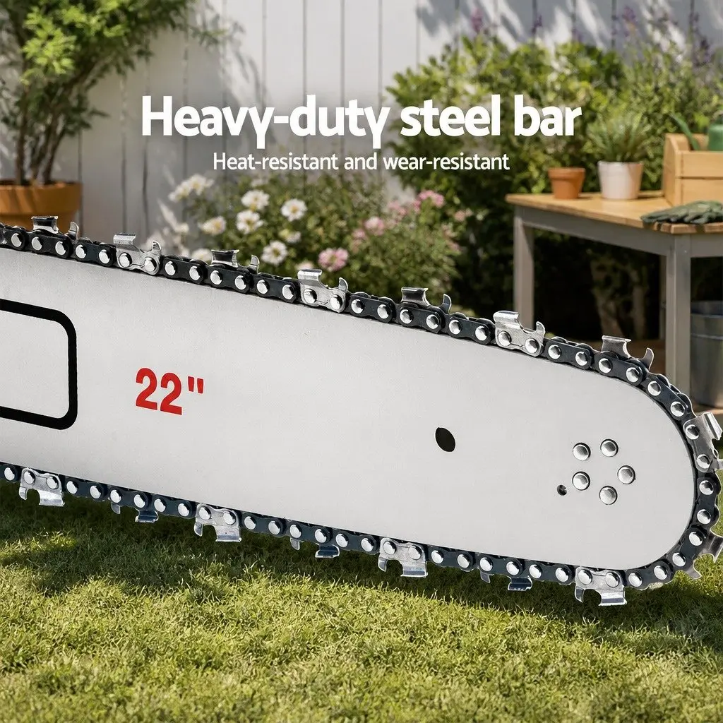 Petrol Chainsaw 62CC 22 Inch Bar Red White Commercial Grade E-Start Pruning Cutting Tool