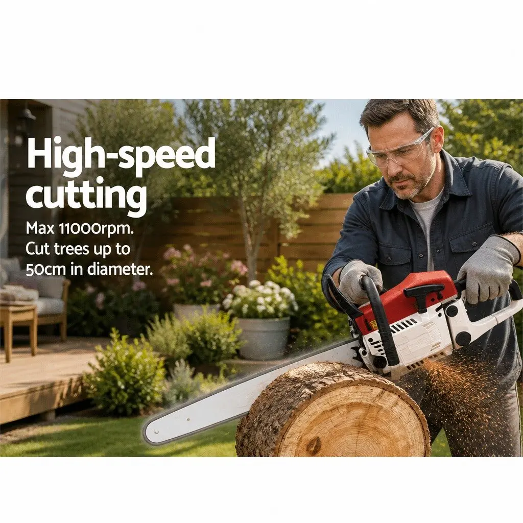 Petrol Chainsaw 62cc 24 Inch Bar 2 Stroke Red White