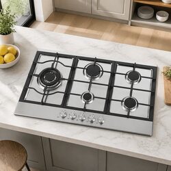 90cm Gas Cooktop 5 Burner Stainless Steel Silver Kitchen Stove LPG Natural Gas