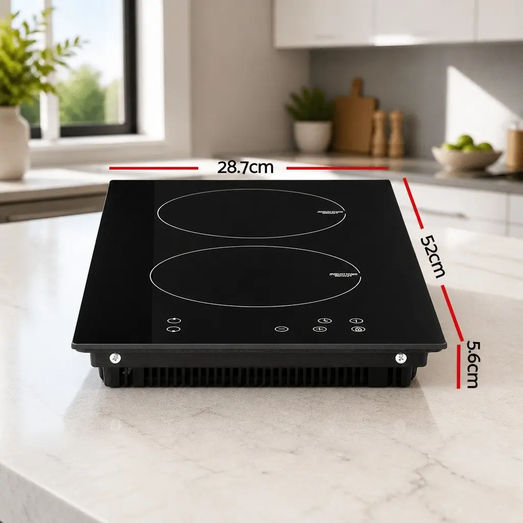 Induction Cooktop 30cm Black Glass 2 Cooking Zones Electric Stove Touch Control