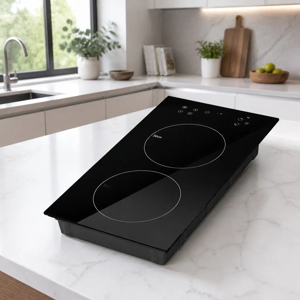 Induction Cooktop 30cm Black Glass 2 Cooking Zones Electric Stove Touch Control