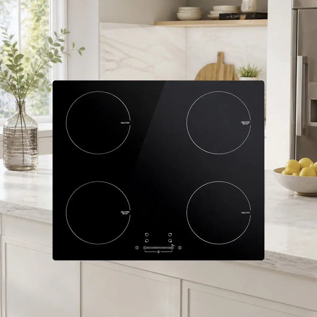 Induction Cooktop Black 60cm Ceramic Glass 4 Cooking Zones Touch Control