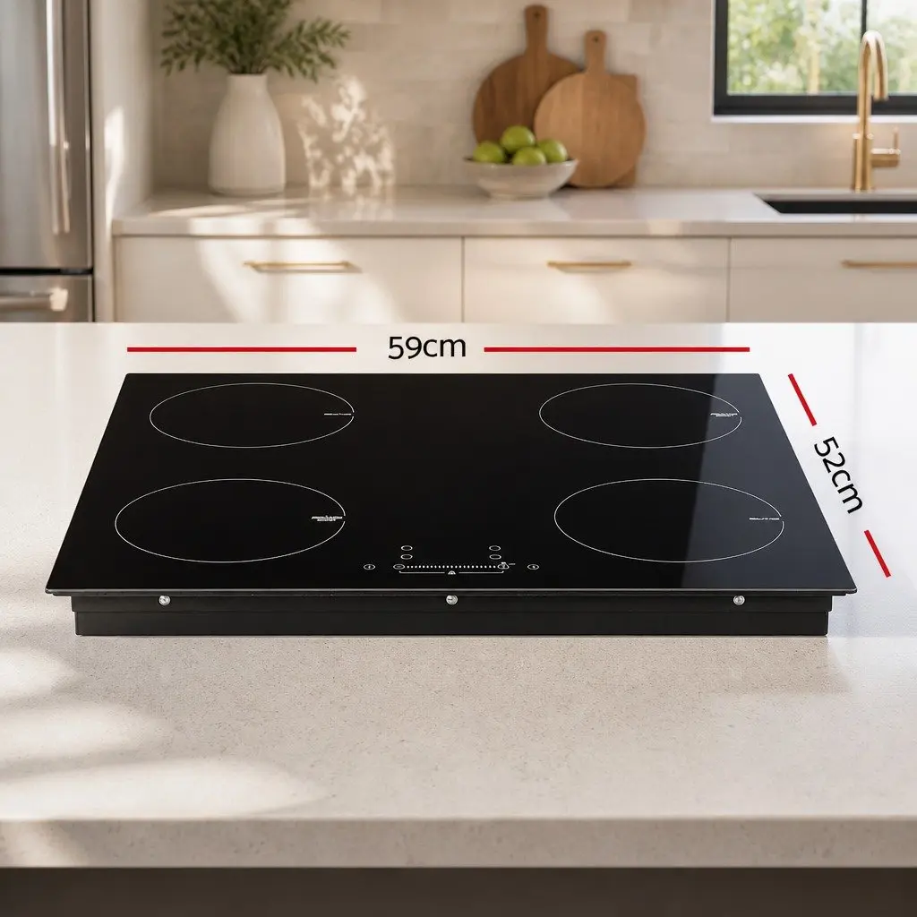 Induction Cooktop Black 60cm Ceramic Glass 4 Cooking Zones Touch Control