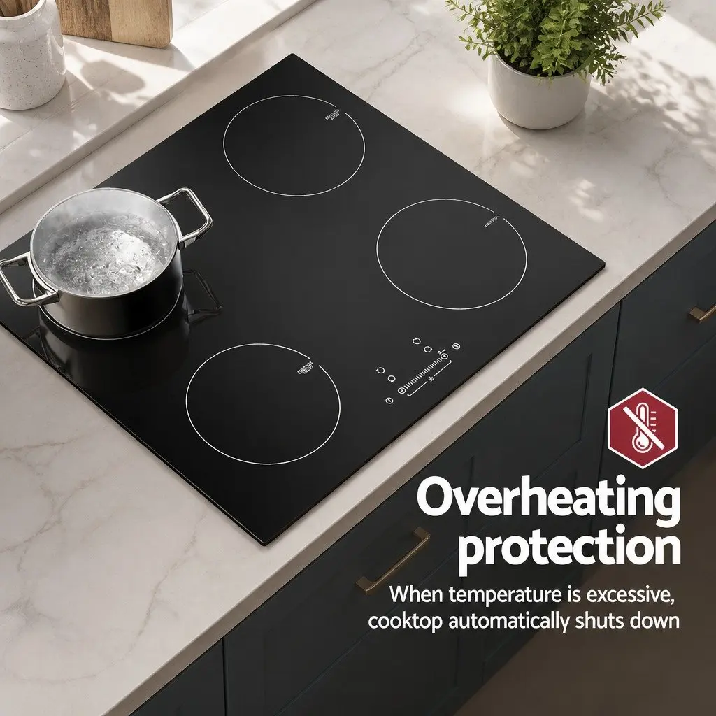Induction Cooktop Black 60cm Ceramic Glass 4 Cooking Zones Touch Control