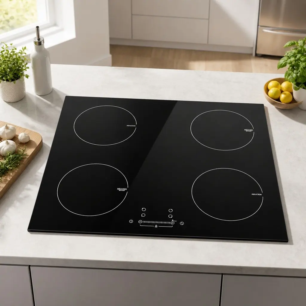 Induction Cooktop Black 60cm Ceramic Glass 4 Cooking Zones Touch Control
